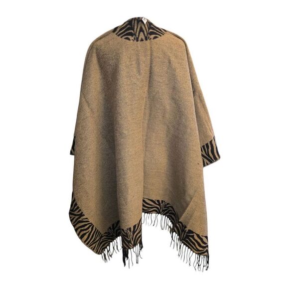 Accessory Street Vintage Women's One Size Reversible Black/Light Brown Cape - Picture 11 of 12